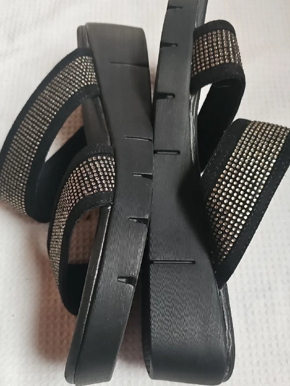 Yellow Box Black Slide Sandals with Metallic Stud Straps - Picture 3 of 5